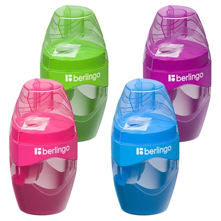 Точилка пластиковая Berlingo Triangle 1 отверстие, c контейнером, в ассортименте, 1шт.