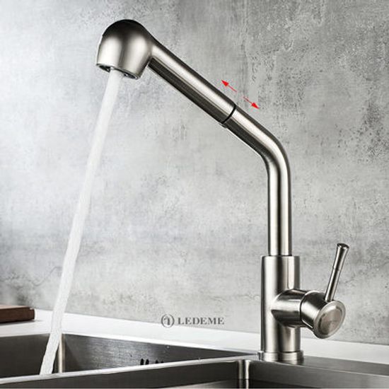 Смеситель кухня LEDEME 76014 d35 МОНО НЕРЖАВЕЙКА с выжвижной лейкой