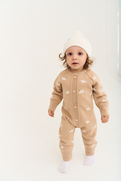 Комбинезон вязаный "Птички" (экрю+бронза)