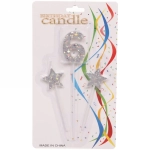 Свеча для торта Цифра Звёздное сияние «6» 16 см (набор 3шт), серебро