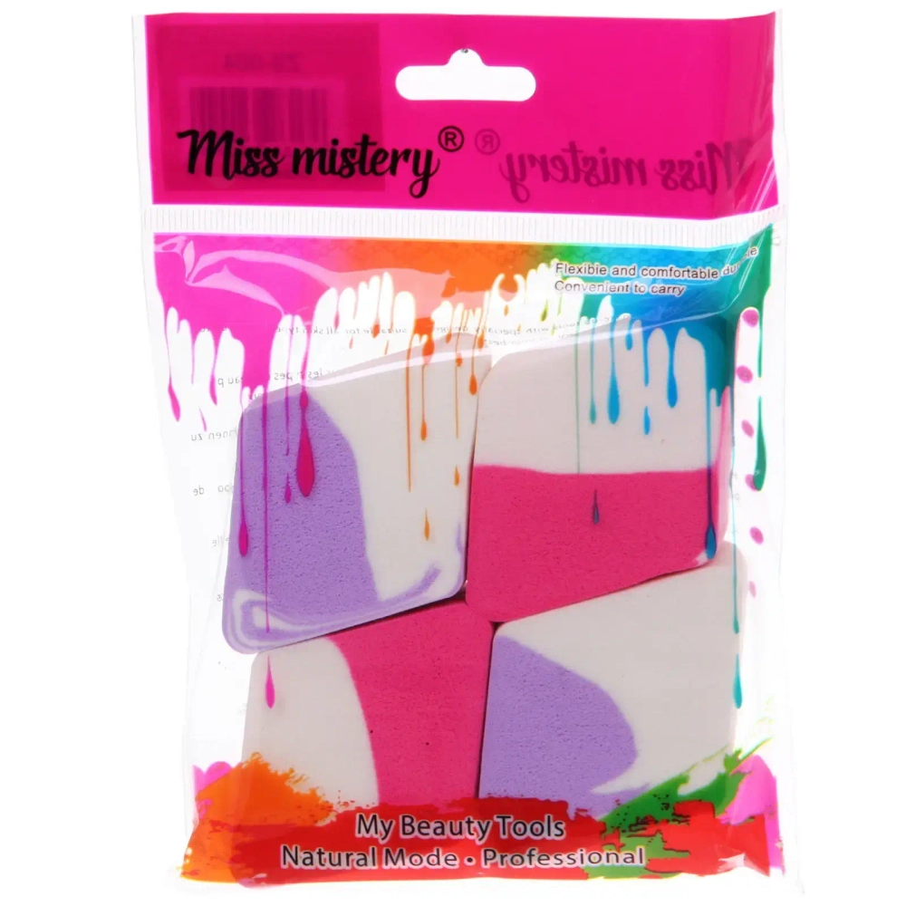 Спонжи для макияжа 4шт «ЭФФЕКТО», микс два цвета розовый и фиолетовый, 4см