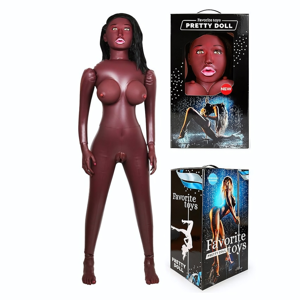 Темнокожая надувная секс-кукла с вибрацией Лионелла (Цвет: коричневый)