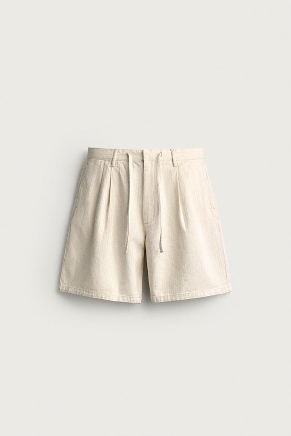 ZARA ШОРТЫ WIDE FIT В ПОЛОСКУ СО СКЛАДКАМИ, ЭКРЮ