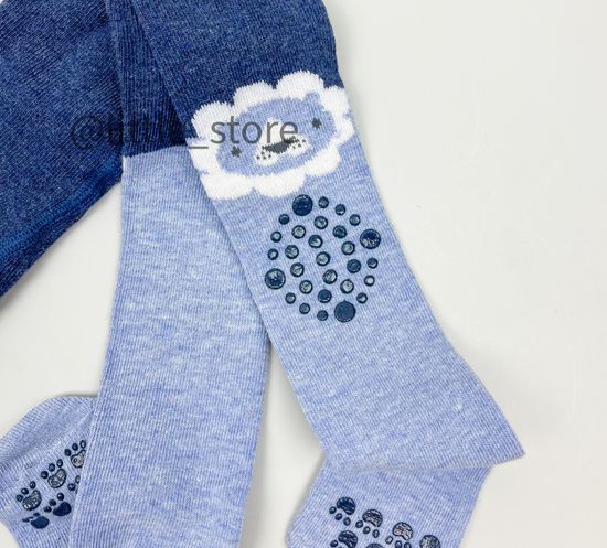 Колготки хлопковые со стоперами на коленях, Синий меланж