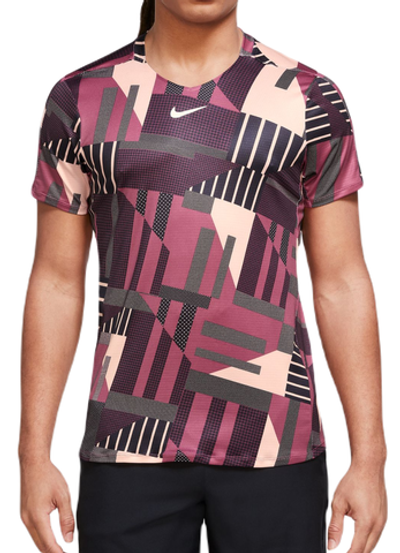 Мужская теннисная футболка Nike Court Dri-Fit Adventage Printed Crew Top - sweet beet/white