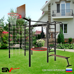 Уличная шведская стенка Sv Sport рукоход с комплектом турник прямой 2шт У5276К (Турник/Брусья/Стойка/Скамья/Гнездо 80см/Щит баскет/Сетка)