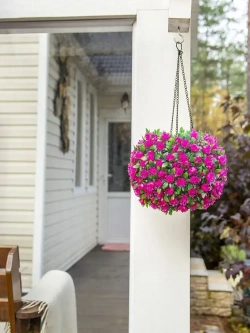 Декоративное подвесное кашпо для сада / фонарь садовый на солнечной батарее "Цветочный шар Азалия" ЧУДЕСНЫЙ САД