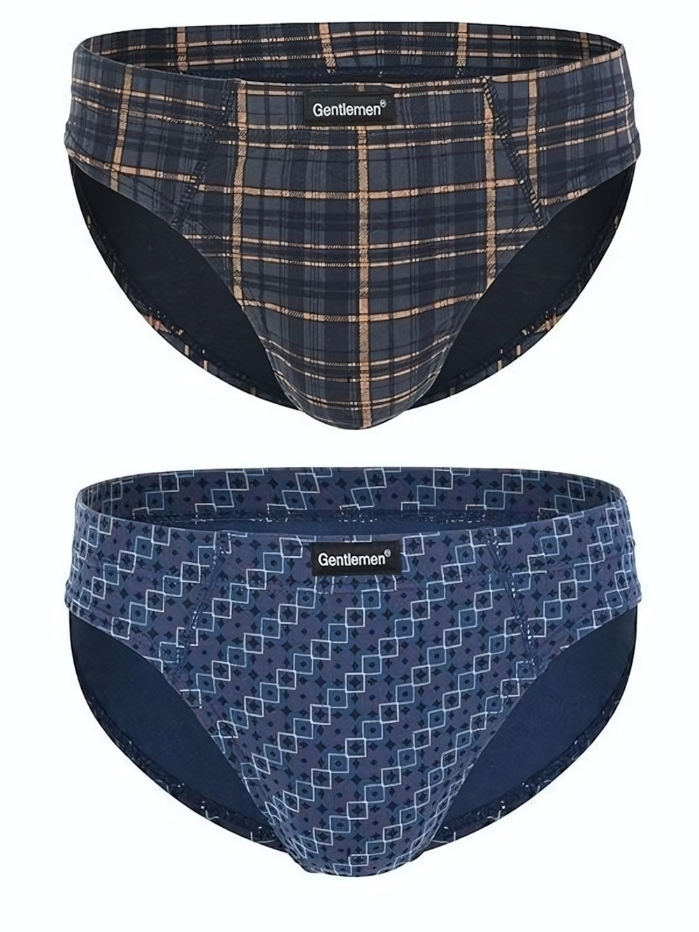 Набор из 2 трусов-слипов - в клетку и с принтом (Размер: M) (Цвет: серый с синим)