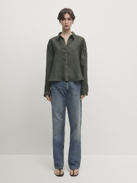 Massimo Dutti Рубашка из 100% льна, темно-зеленый