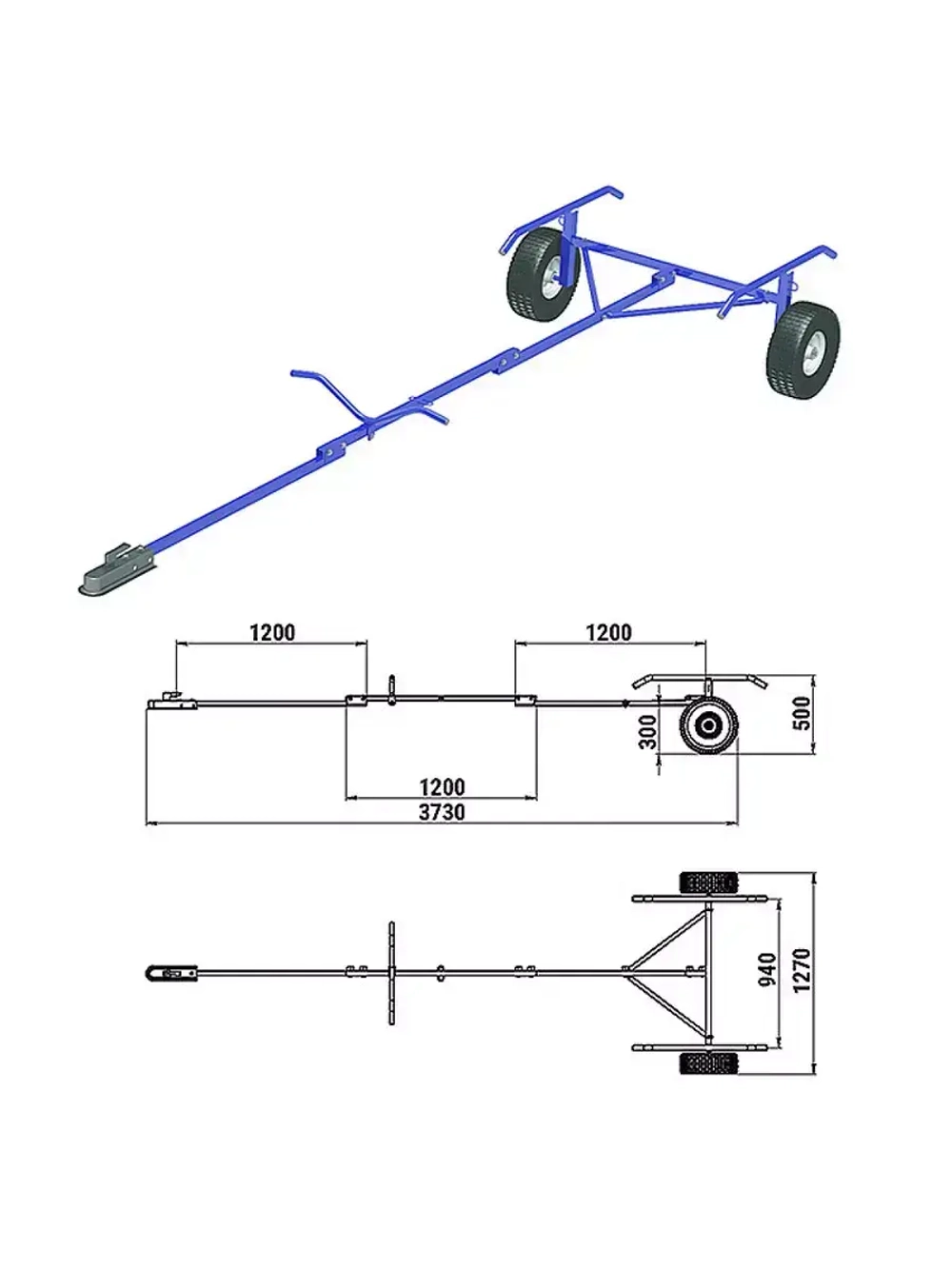 Трейлер для транспортировки лодок длиной до 3,8 м до 120 кг