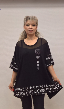 Черная комбинированная туника с шифоновой вставкой и молнией