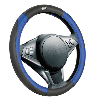 Оплетка на руль круглая CarFashion -М- «GOAL» 31324 - Экокожа - чёрный/синий/шов черный
