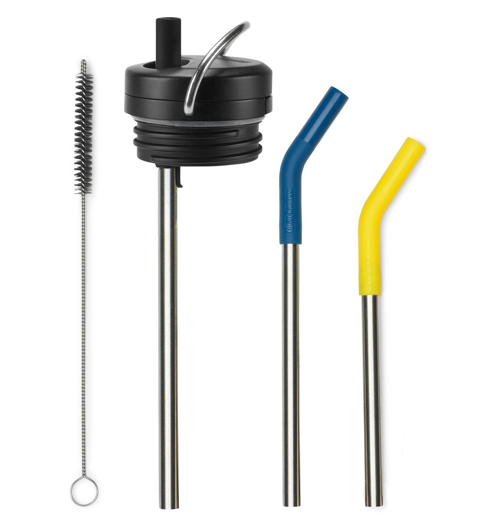 Набор крышка Klean Kanteen TKWide Twist Cap Black, трубочки с ёршиком