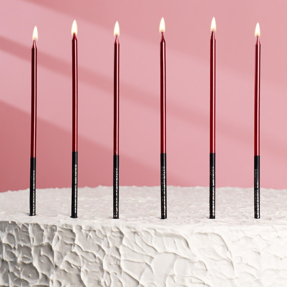 Свечи в торт "Праздник", 6 шт, 16 см, красный с чёрным 5122208