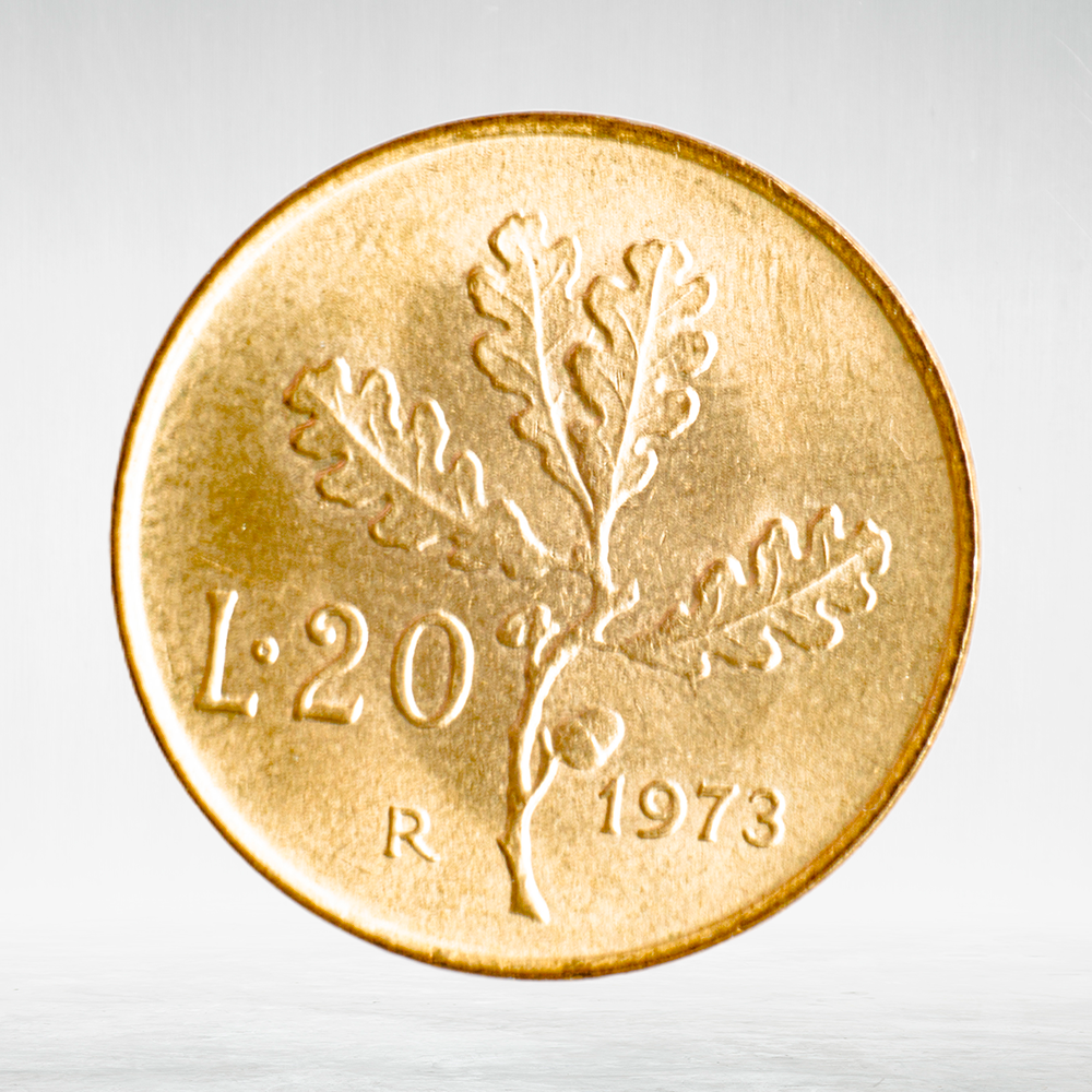 Italy 20 Lire 1973 R "Oak Branch", AU