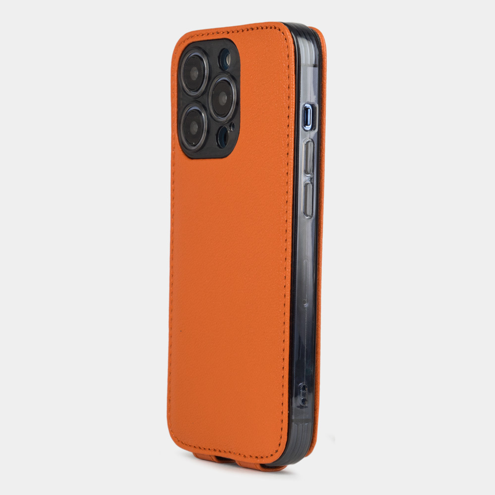 Чехол для iPhone 15 Pro из кожи козы, оранжевого цвета