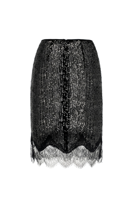 “Classic mini” Прозрачная юбка до колена из пайеток с кружевом.