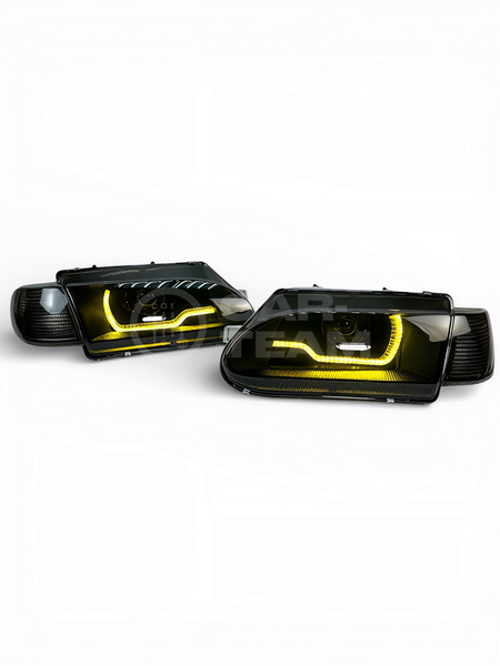 Фары ВАЗ 2113, 2114, 2115 передние в стиле AUDI Black Crystal с Bi LED модулями, тонированные поворотники