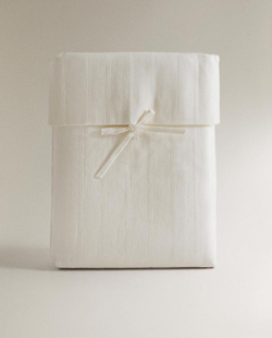 ZARA HOME ЖАККАРДОВАЯ ЛЬНЯНАЯ ШТОРКА ДЛЯ ВАННОЙ, ЦВЕТ СЛОНОВОЙ КОСТИ