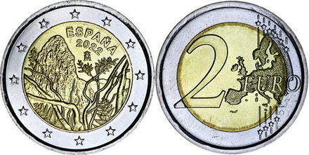 Испания 2 евро, 2022 ЮНЕСКО - Национальный парк Гарахонай UNC