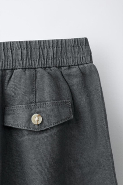 ZARA БРЮКИ СО СКЛАДКАМИ ИЗ 100% ЛЬНА, НЕФТЯНОЙ