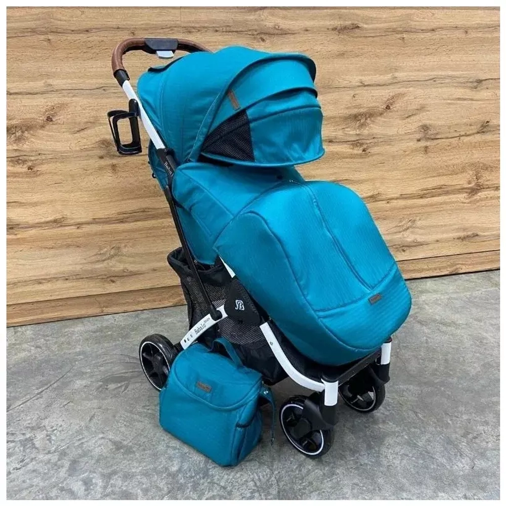 Коляска прогулочная Babalo 2022 Изумруд текстиль на белой раме с сумкой