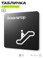 Табличка Эскалатор, на дверь и стену, навигационная и информационная, серия CONCEPT, 18х18 см, Айдентика Технолоджи