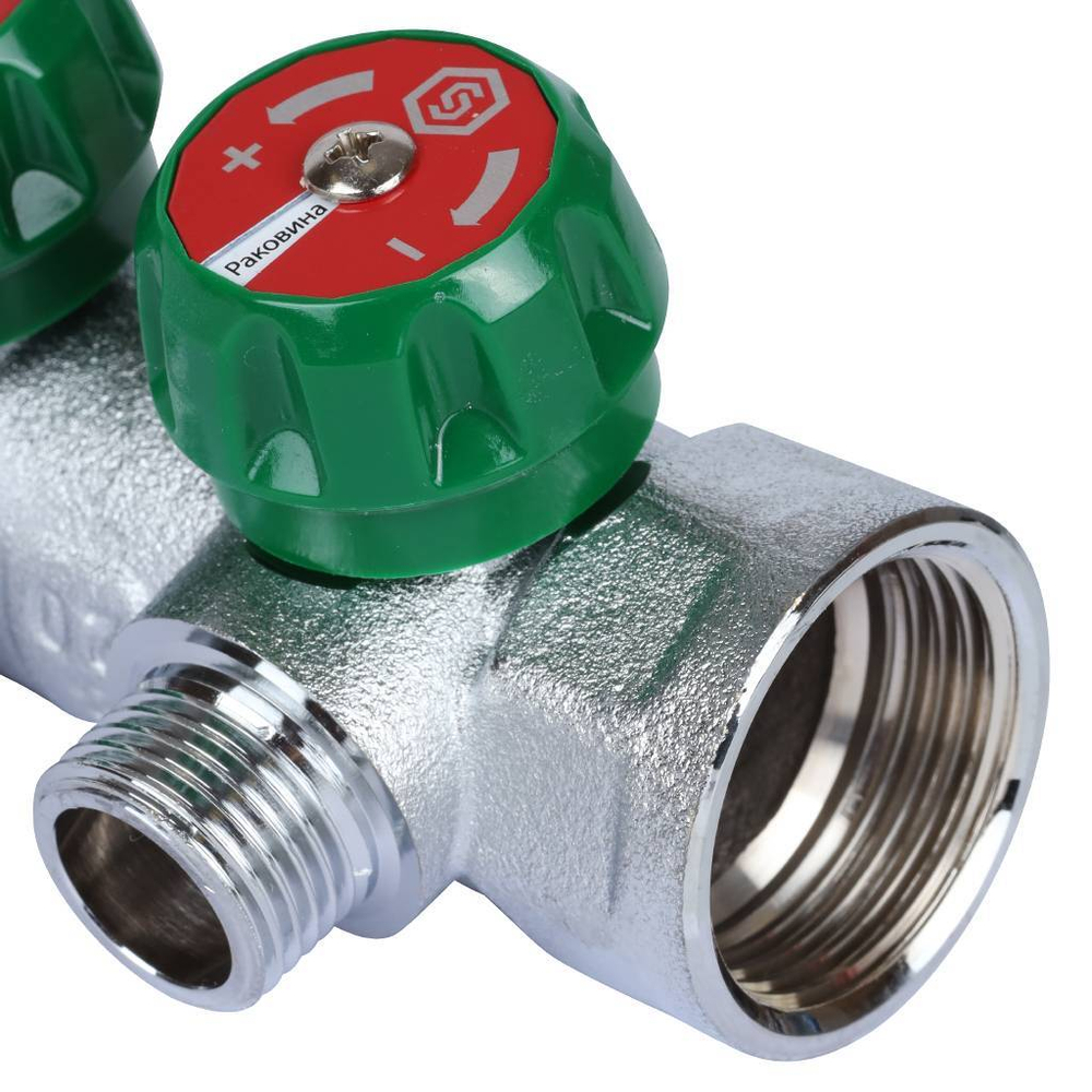 Коллектор регулирующий хром (дизайн FAR)  1", 4 отвода плоское уплотнение 1/2"