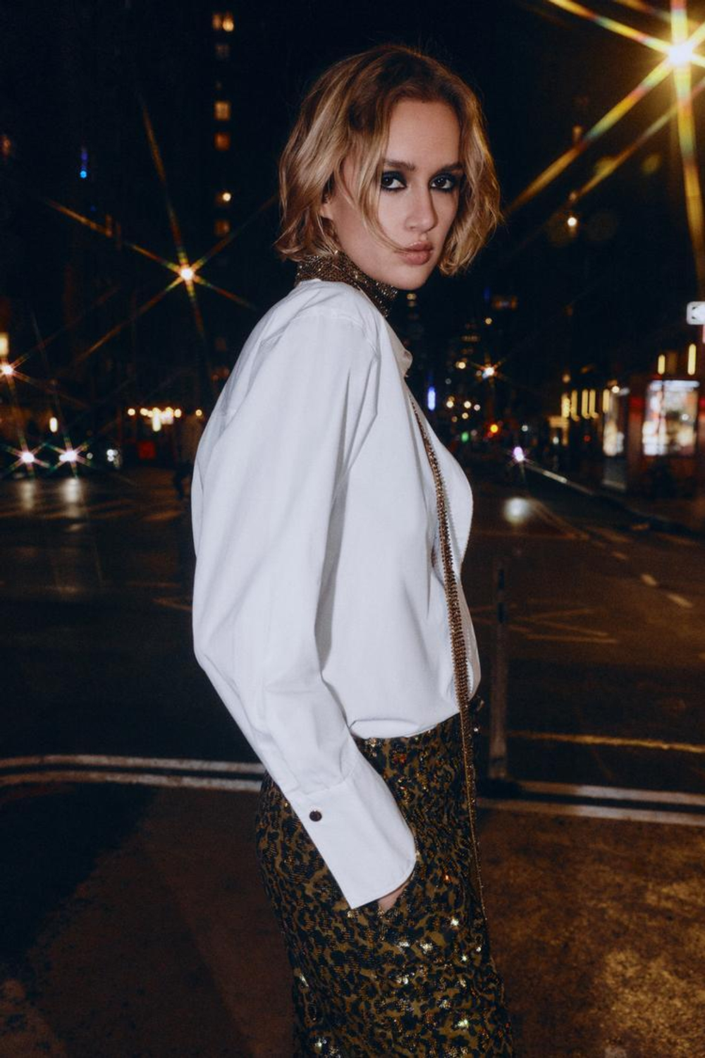 ZARA РУБАШКА ИЗ ПОПЛИНА С БУСИНАМИ НА ПЛАНКЕ, БЕЛЫЙ