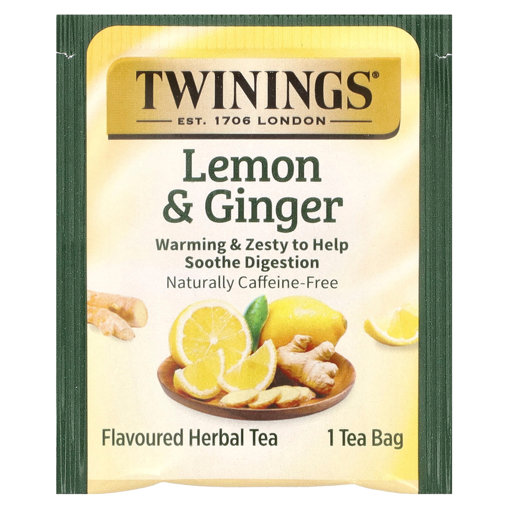 Twinings, Ароматизированный травяной чай, лимон и имбирь, без кофеина, 20 чайных пакетиков, 30 г (1,06 унции)