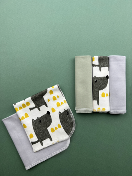 Платочки сет из 5 штук LooJoo Волки / Серый шелк / Шалфей