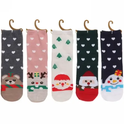 Носки женские «Новогодние зверята «, микс 5 цветов, р-р 36-39 (крючок, пакет, стикер)