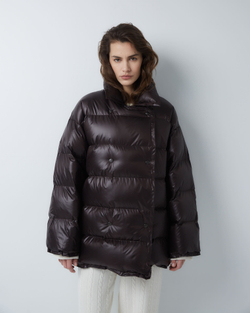 Пуховик двубортный укороченный темный шоколад