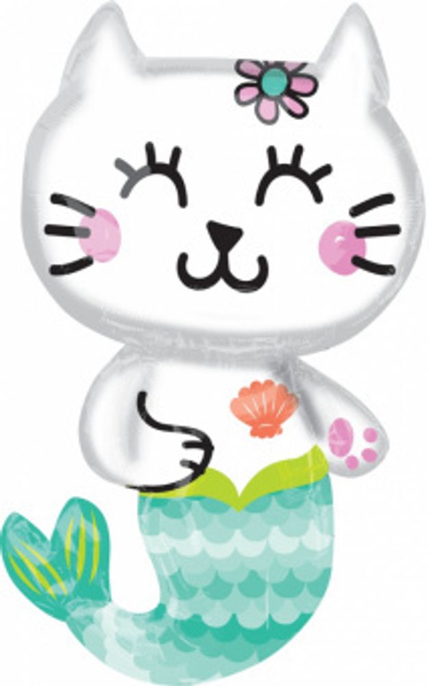 К Шар-фигура, фольга, "Котенок-русалочка", белый, 32"/81 см (БГ-)