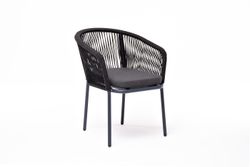 "Марсель" стул плетеный из роупа, каркас алюминий темно-серый (RAL7024) муар, роуп темно-серый круглый, ткань темно-серая 027