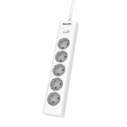 Сетевой фильтр удлинитель Philips CHP2155WA/51 с пятью стандартными розетками EU, с заземлением и защитой от перегрузок, 2 м, белый
