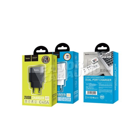 СЗУ 2 USB HOCO C40A Speedmaster 2400mAh пластик дисплей чёрный