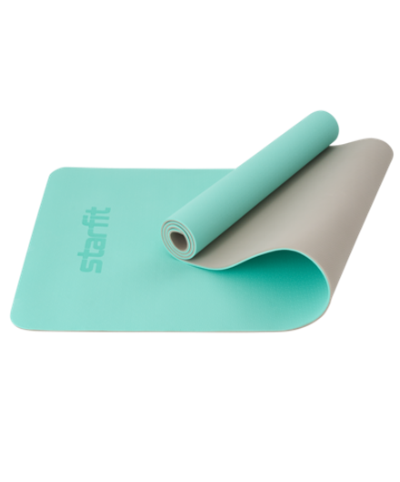 Коврик для йоги и фитнеса FM-201, TPE, 183x61x0,6 см, мятный/серый