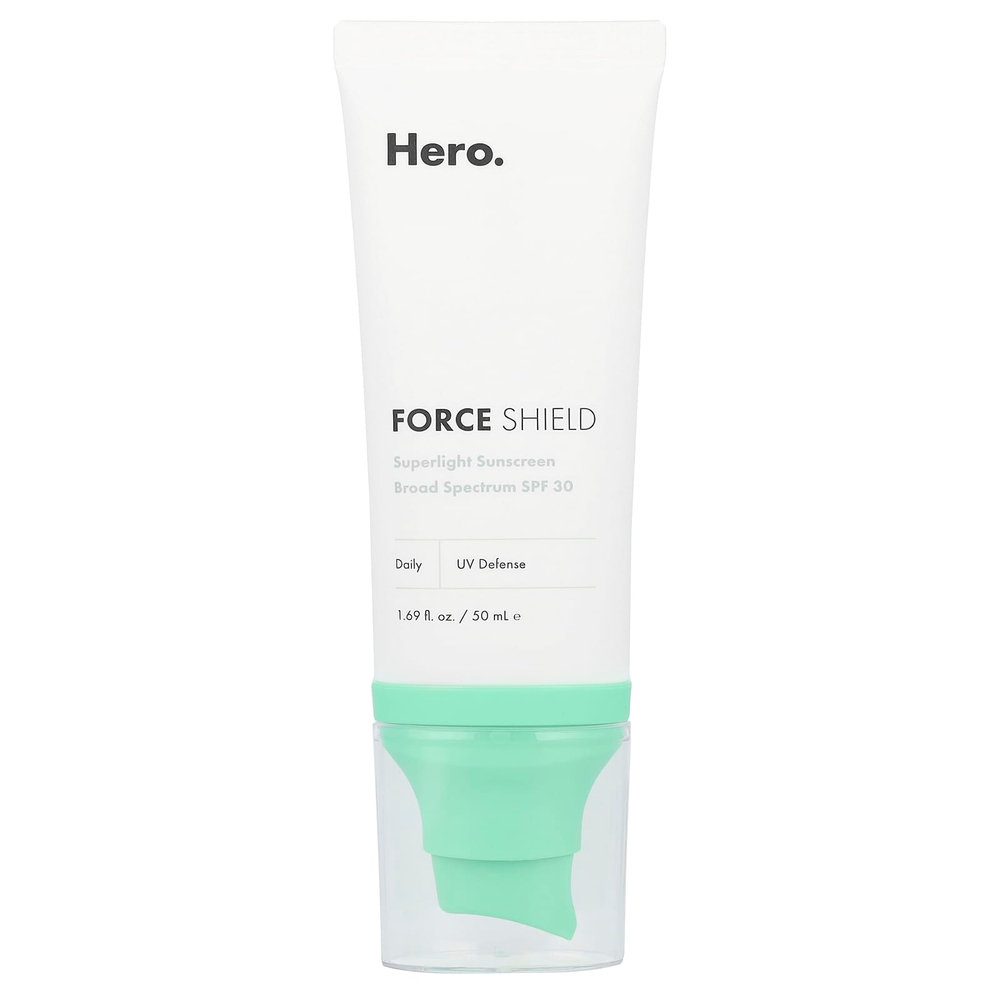 Hero Cosmetics, Force Shield, сверхлегкое солнцезащитное средство, SPF 30, 50 мл (1,69 жидк. унц.)
