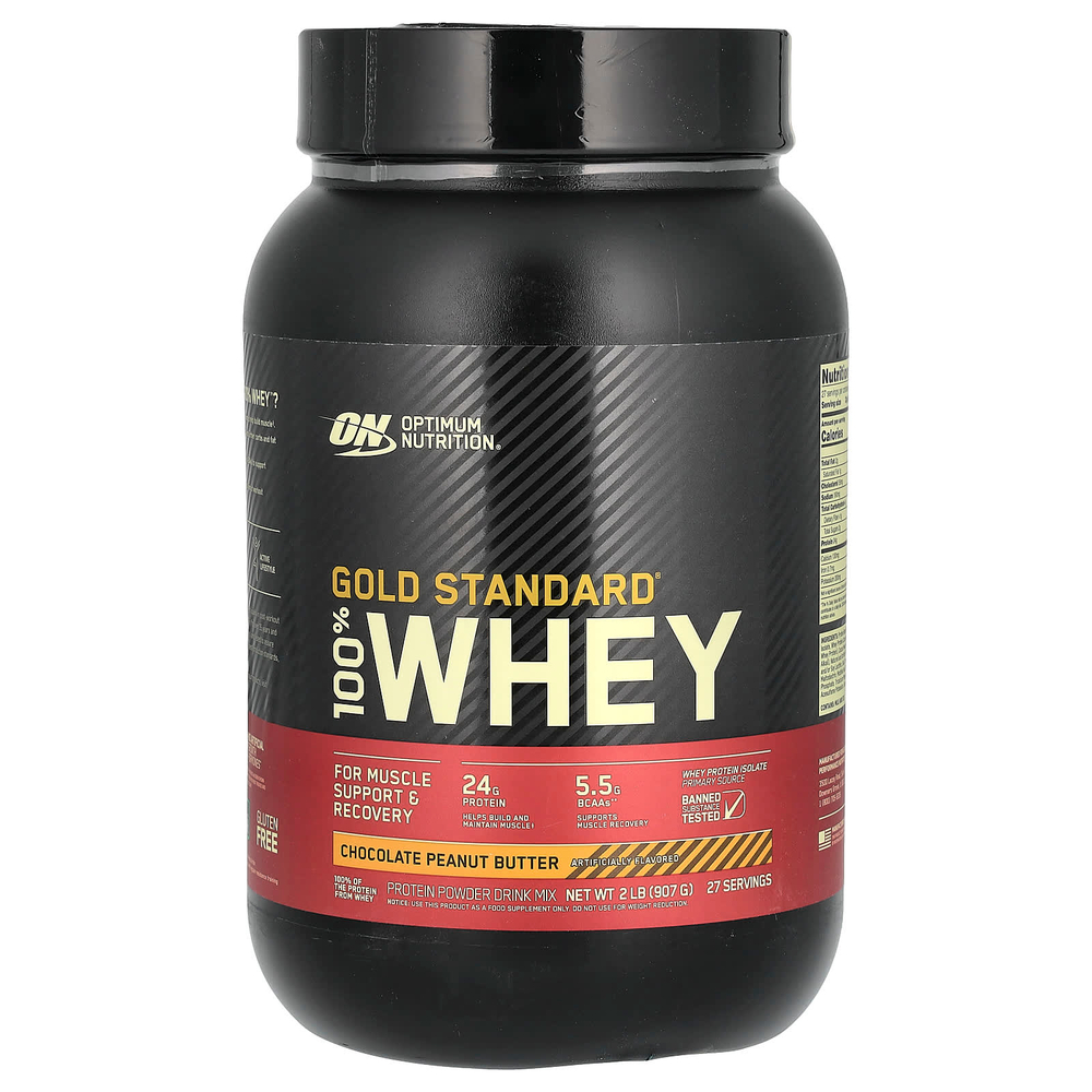 Optimum Nutrition, Gold Standard® 100% Whey, сывороточный протеин, со вкусом шоколада и арахисовой пасты, 907 г (2 фунта)