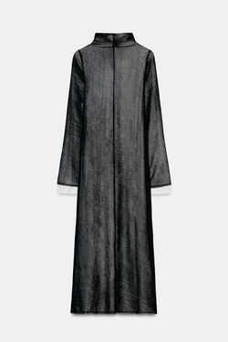ZARA ДЛИННОЕ КОМБИНИРОВАННОЕ ПЛАТЬЕ, БЕЛЫЙ/ЧЕРНЫЙ
