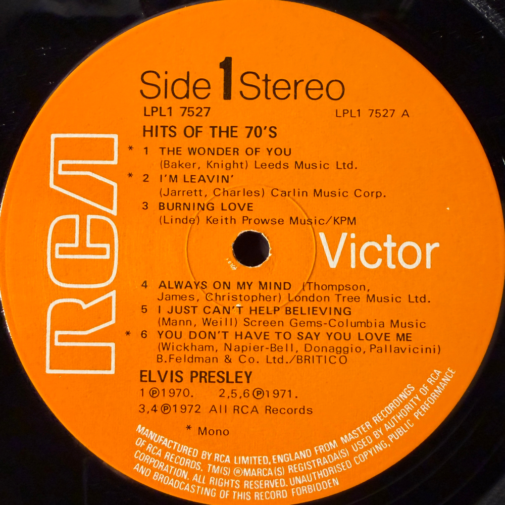 Elvis Presley - Hits Of The 70's (Англия 1974г.)