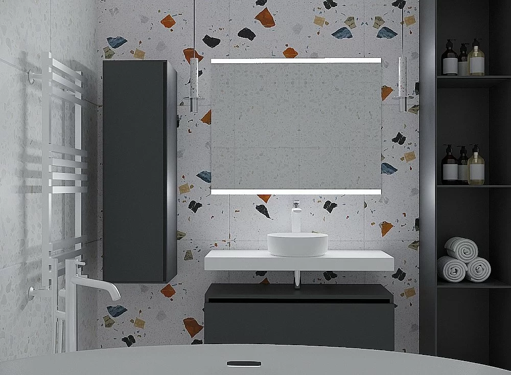 Тумба с раковиной и столешницей Armadi Art Flat 120 антрацит глянец