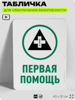 Табличка для обеспечения безопасности "Первая помощь", для офиса, по охране труда для предприятия, организаций, 40х30 см, Silver Plane x Айдентика Технолоджи