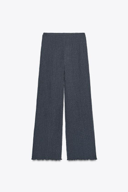 ZARA ПРЯМЫЕ БРЮКИ ИЗ ТКАНИ С ТЕКСТУРОЙ, СЕРО-СИНИЙ