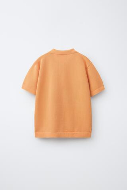 ZARA ОДНОТОННОЕ ПОЛО РЕЛЬЕФНОЙ ВЯЗКИ, ОРАНЖЕВЫЙ