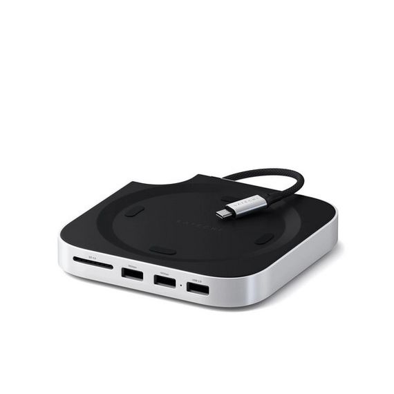 Подставка-концентратор Satechi Mac Mini M4 Stand &amp; Hub с отсеком для SSD (ST-GNMMES) серебристый