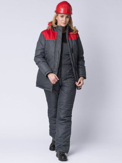 Куртка зимняя женская "Сакрин" (серый/красный)