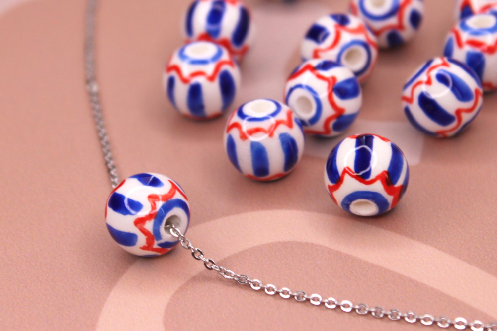 Бусина керамика сине-красная 10 мм