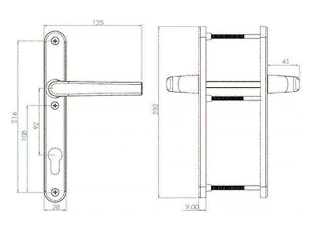 Ручка нажимной гарнитур ALFA 28/92 RAL 9005 черный ( FOR7001.06)